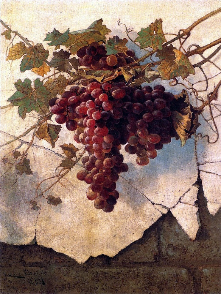 Tile Mural Grapes Against A Mission Wall By Edwin Deakin, 6"x8", Matte
