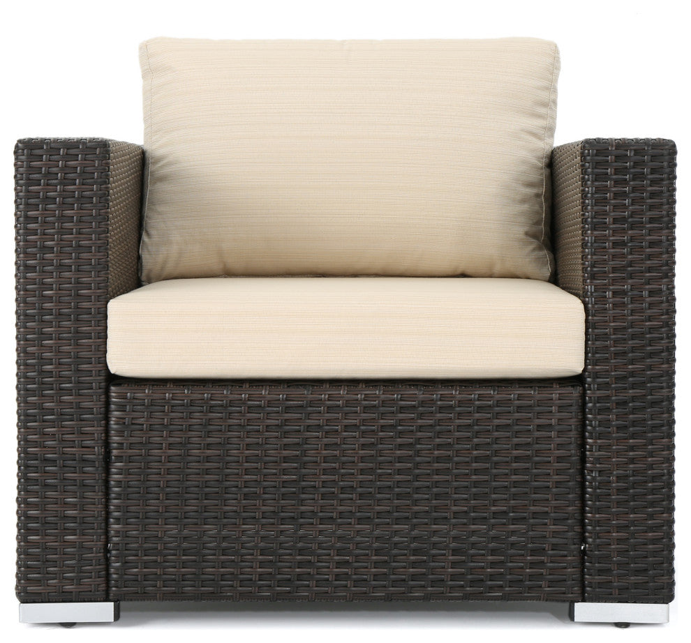 Avianna Outdoor Wicker Club Chair With Cushions, Set of 2, Multibrown/Beige