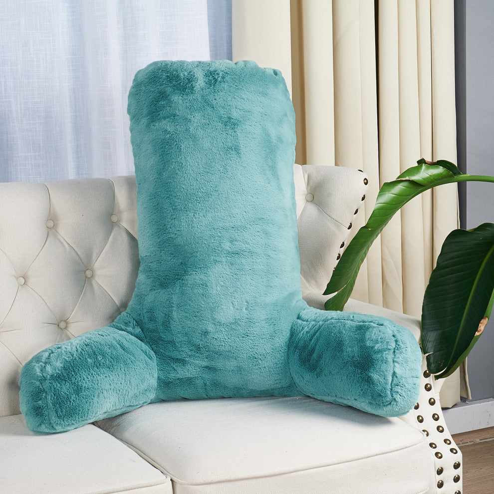Fox Faux Fur Bedrest, Needs Assembly, Aqua, 28"x30"x17"