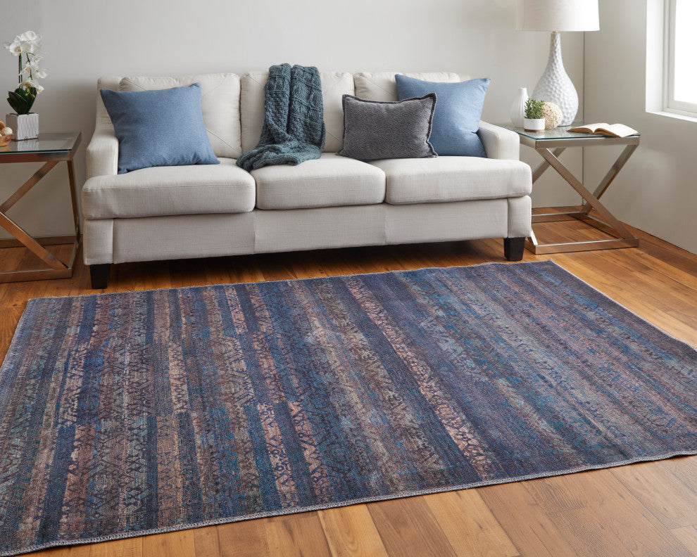 Weave & Wander Welch Oriental Machine Washable Blue/Green Rug, 5'3"x7'6"