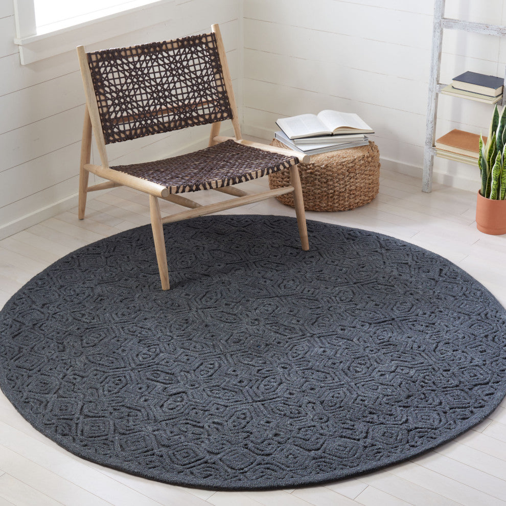 Safavieh Textural Collection TXT101H Rug, Charcoal, 6' X 6' Round