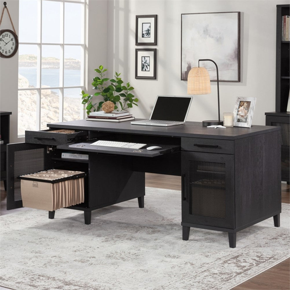 Sauder Tiffin Line Engineered Wood Executive Desk in Raven Oak