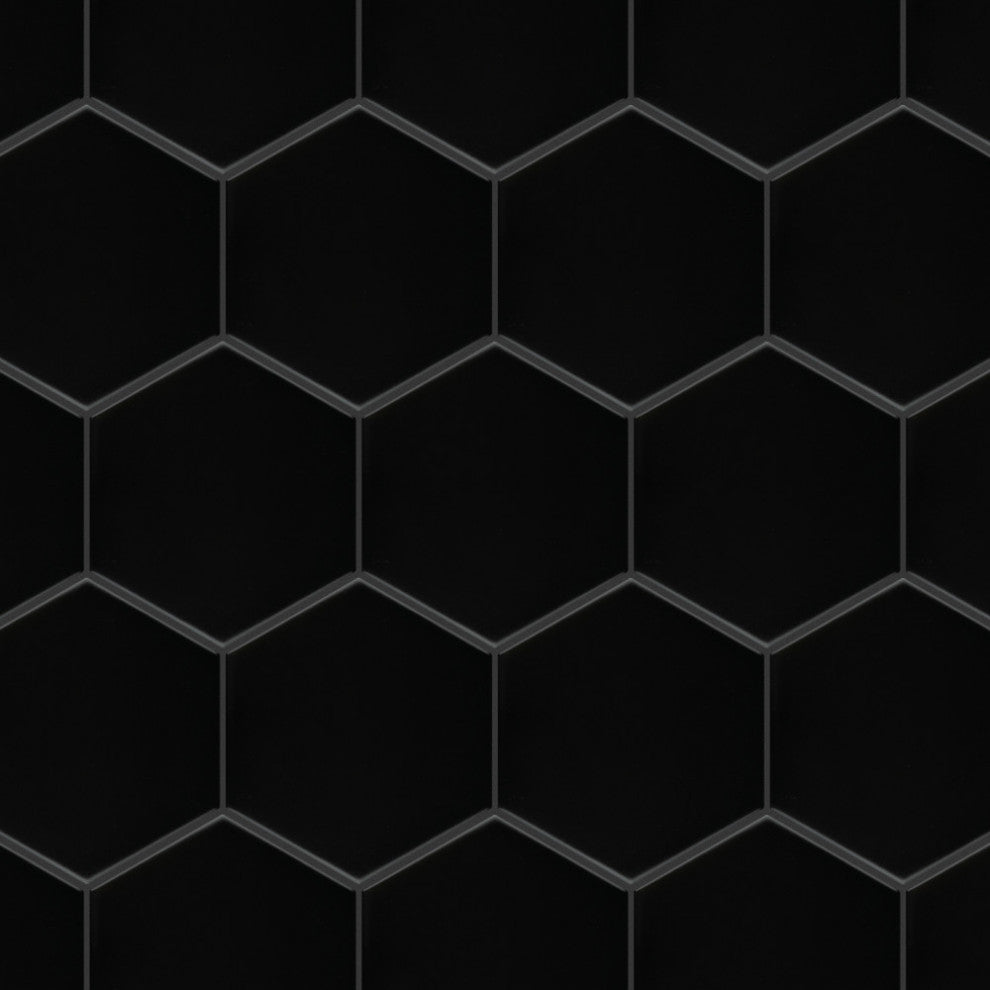 Metro Super 4" Hex Matte Black Porcelain Floor and Wall Tile