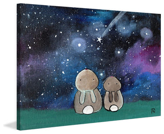 "Starry Sky Bunnies" Painting Print on Wrapped Canvas