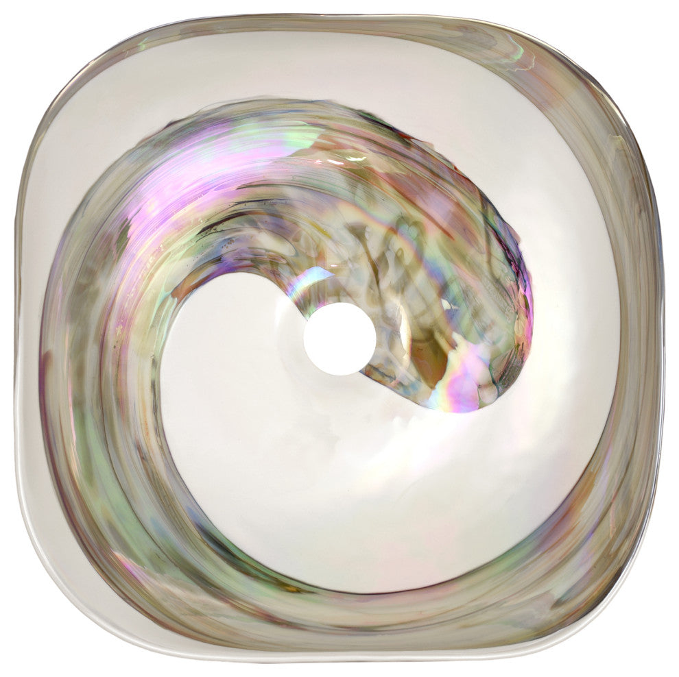 Lido Murano Glass Bathroom Sink, White Abalone