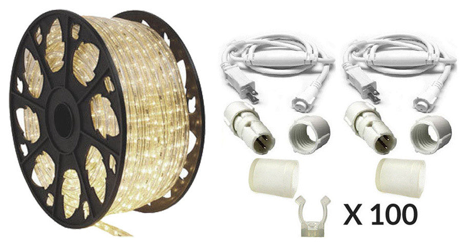 120V Dimmable LED Warm White Rope Light 150' Kit, Premium