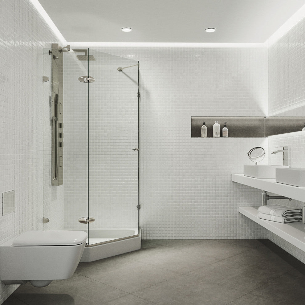 VIGO Verona Frameless Hinged Neo-Angle Shower Enclosure, Brushed Nickel, 40" D X 40" W, High Base