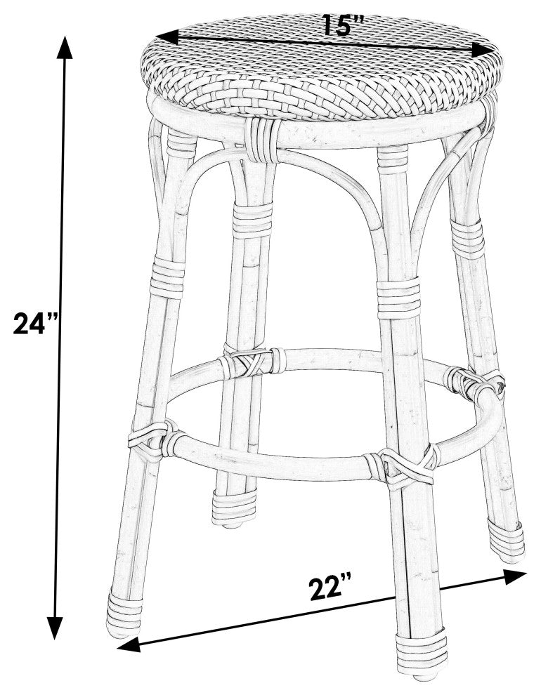 Tobias Outdoor Rattan and Metal Counter Stool, Beige and White
