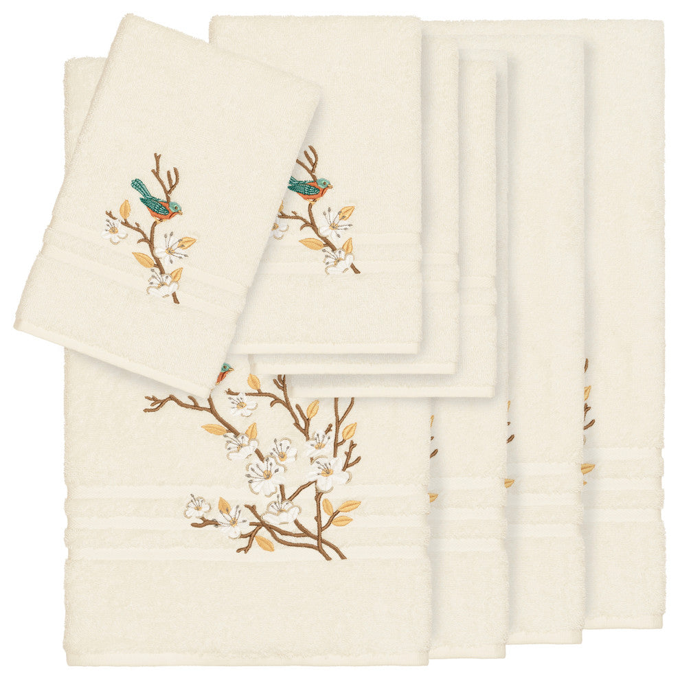 Linum Home Textiles Spring Time Embellished, Cream, Embellished Towel, 8-Piece S