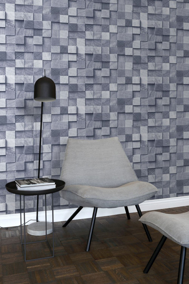 Tevye Blue Wood Geometric Wallpaper Bolt