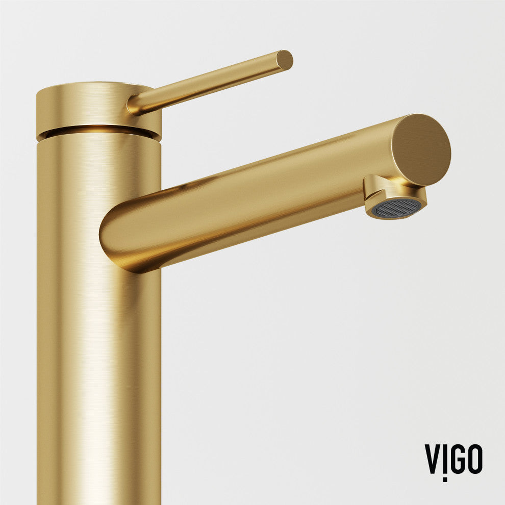 VIGO Jewel 11" H Single Handle Single Hole Bathroom Vessel Faucet, Matte Brushed Gold