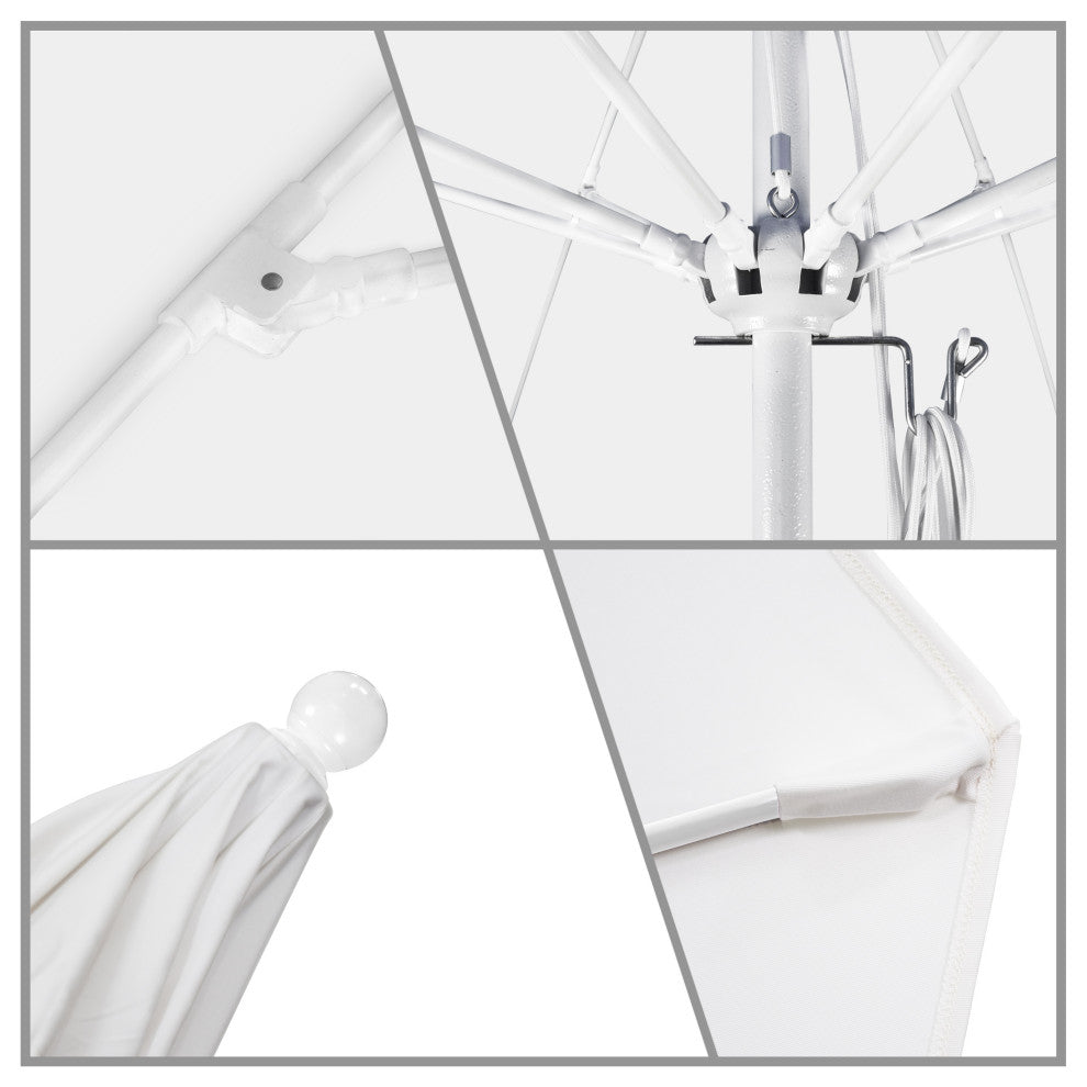 9' Matted White Push Lift Fiberglass Rib Aluminum Umbrella, Olefin, Terrace Sequ