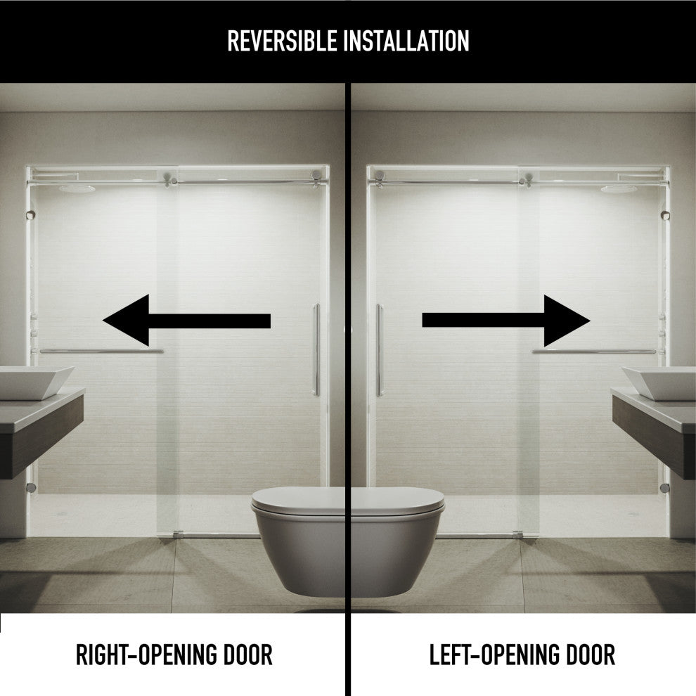 VIGO Ferrara Frameless Sliding Shower Door, Chrome, 72" to 73" W X 74" H, Clear Glass