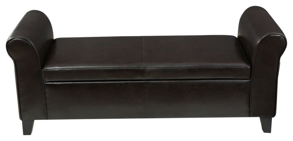 GDF Studio Hayes Contemporary Upholstered Storage Ottoman Bench with Rolled Arms, Brown