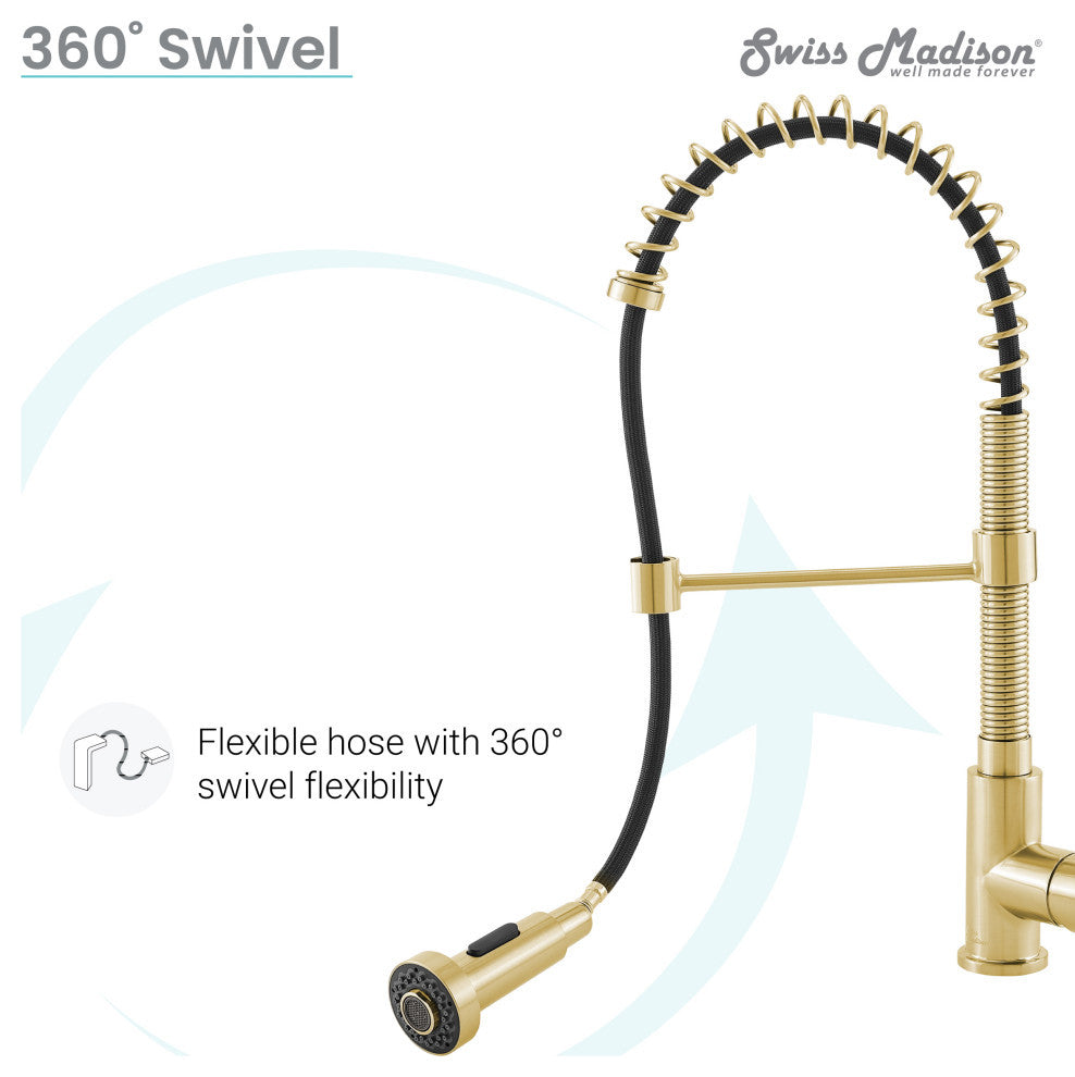 Nouvet Single Handle, Pull-Down Kitchen Faucet 18"H, Brushed Gold