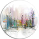 City In A Distance Illustration, Cityscape Round Wall Art, 23"
