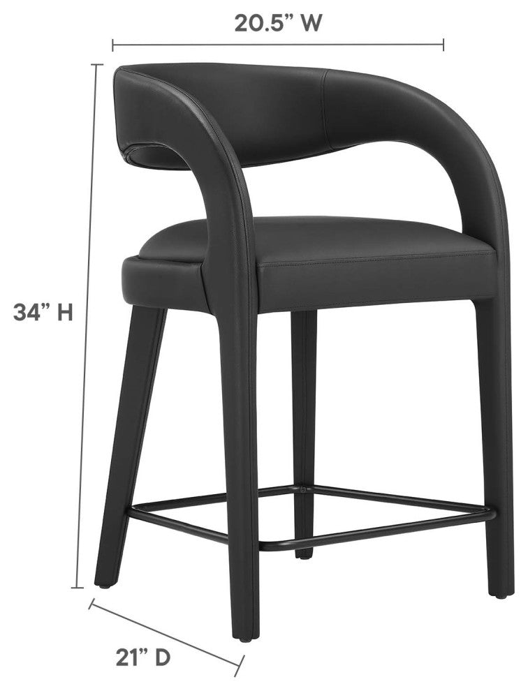 Pinnacle Vegan Leather Counter Stool Set of 2, Black Black