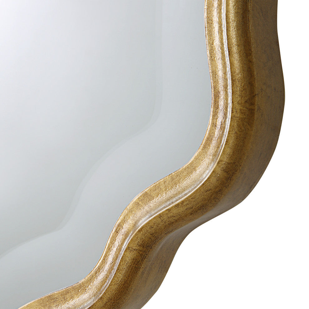 33 Inch Wood Wall Mirror, Elongated Quatrefoil, Gold