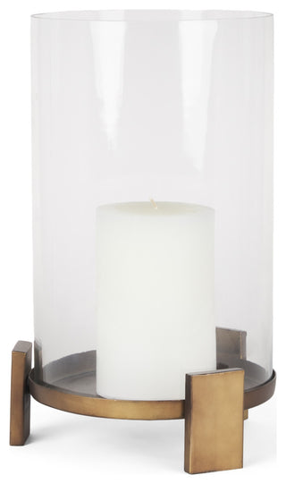 Price Large Antiqued Gold Metal With Glass Hurricane Candle Holder