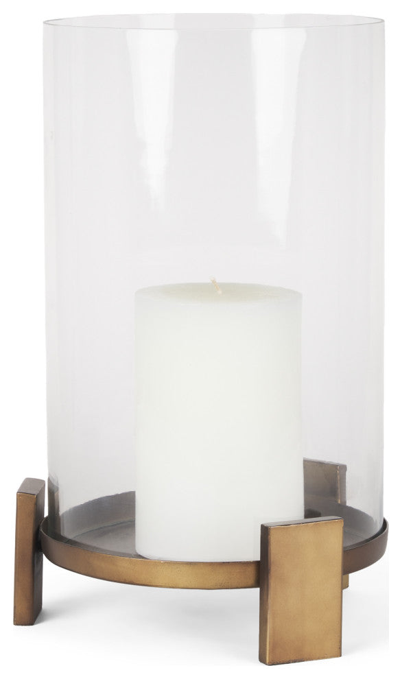 Price Large Antiqued Gold Metal With Glass Hurricane Candle Holder