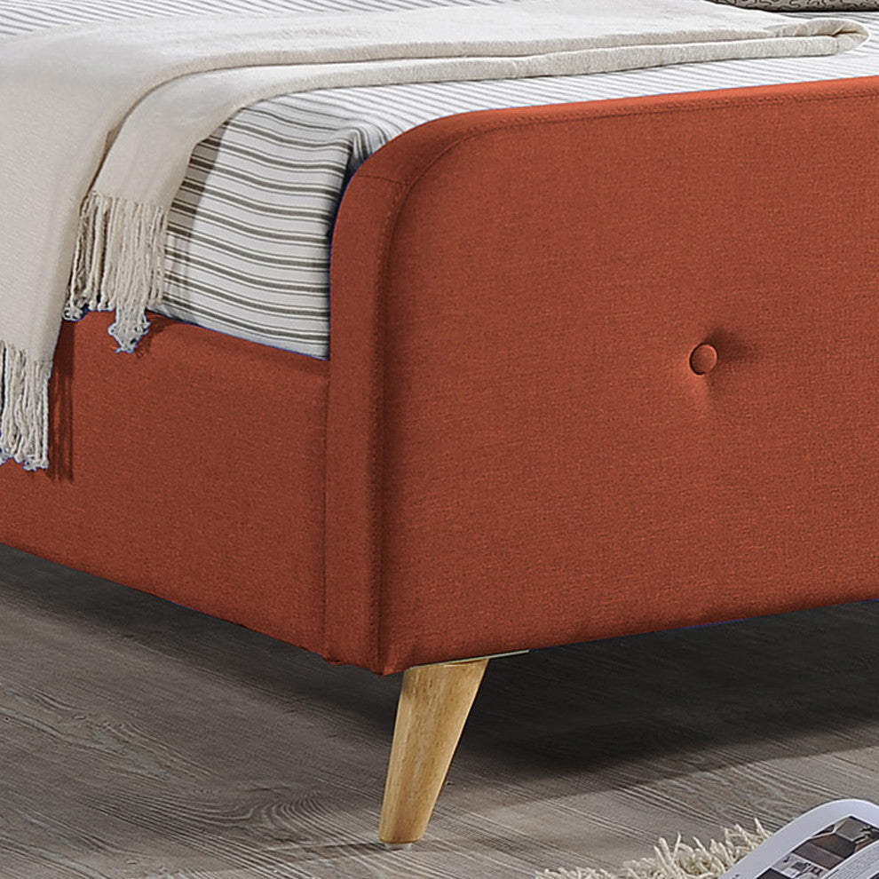 GDF Studio Baron Mid Century Velvet Queen Platform Bed Frame, Burnt Orange/Natural