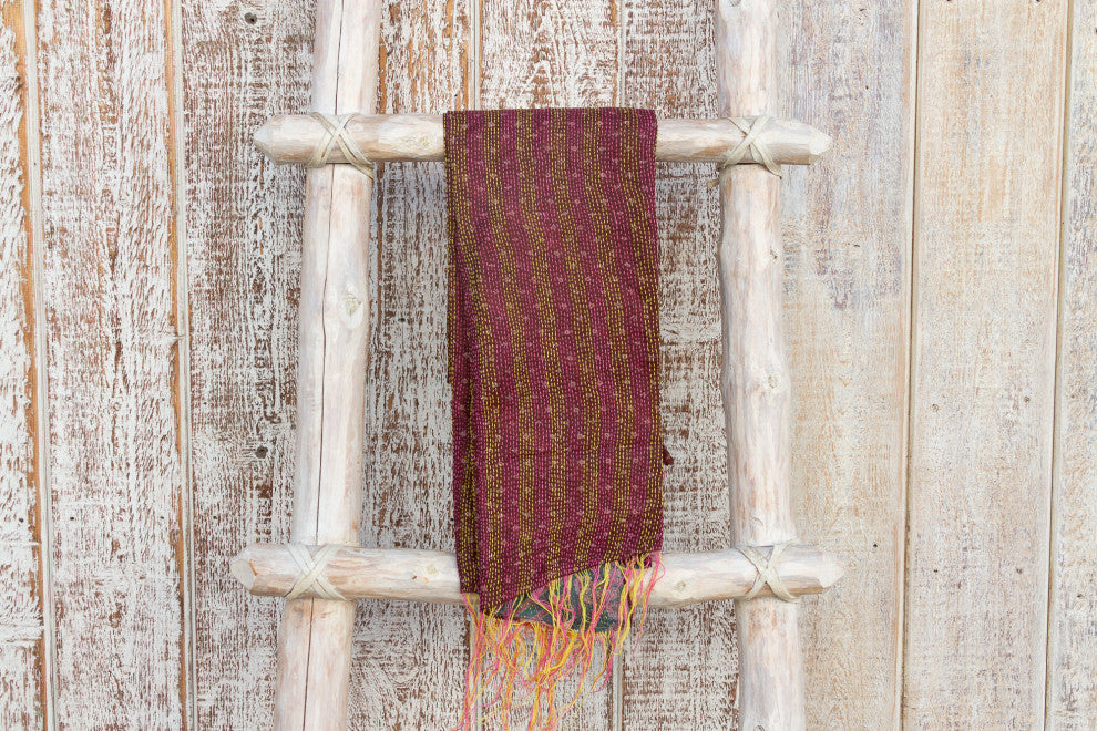 Maroon and Teal Silk Kantha Throw