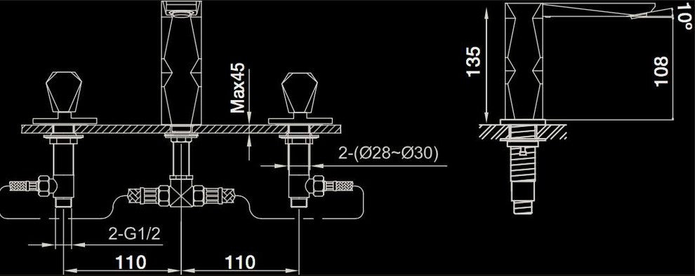 Ikon 3-Hole Luxury Bathroom Faucet, Without pop-up drain