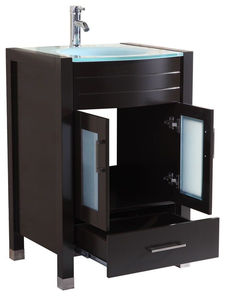 Style 3, 24"W Black Vanity Sink Base Cabinet, Mirror, LV3-24B