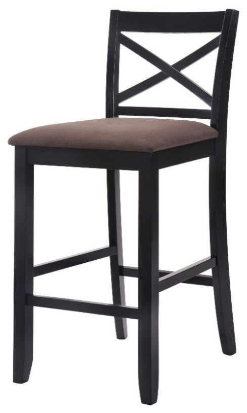 Acme Tobie Bar Chair Set of 2 Fabric and Black 30" Seat Height