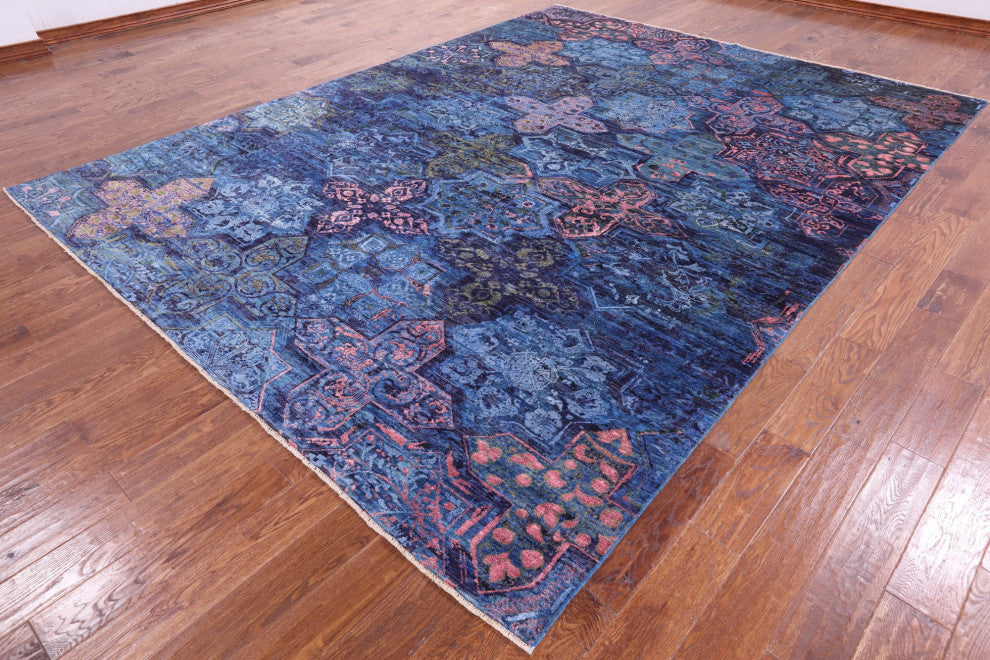 8' 11" X 11' 9" Modern Handmade Wool and Silk Rug Q7330