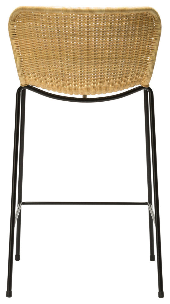 C603 Rattan Counter Stool, Black Frame, Natural Seat