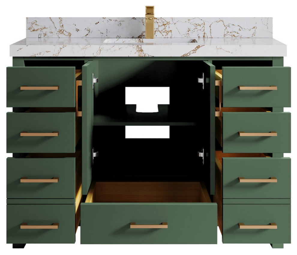 Malibu 48 Single Sink Bath Vanity in Lafayette Green 2" Viola Gold