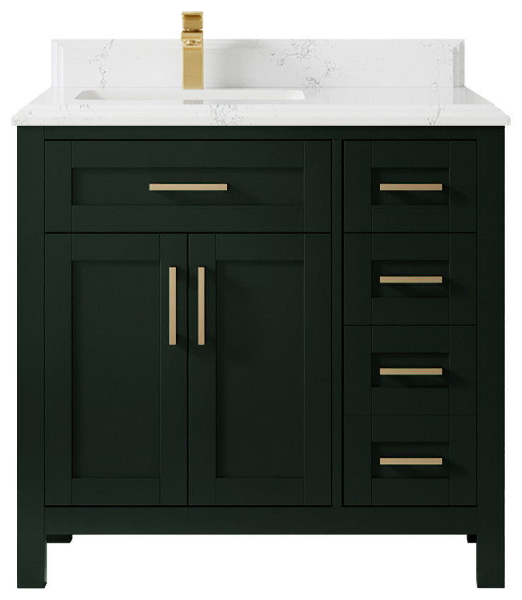 Cambridge 36 Left Offset Bath Vanity in Dark Forest Green 1.5" Empira Quartz