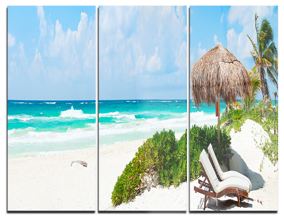 "Calm Caribbean Beach Panorama" Photo Metal Wall Art, 3 Panels, 36"x28"