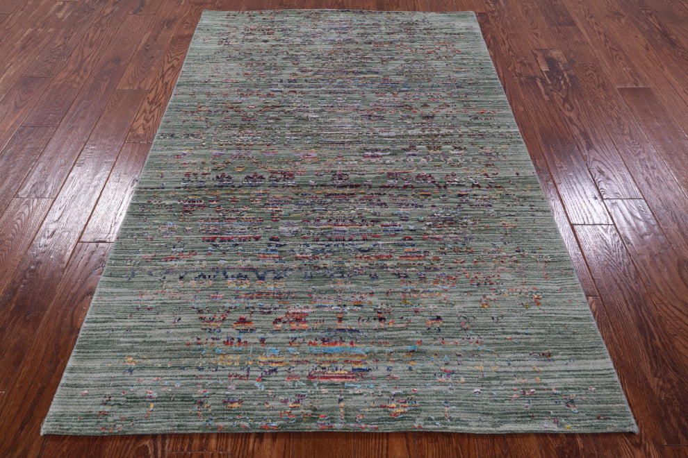 4' 1" X 6' 2" Modern Hand Knotted Wool and Silk Rug Q11843