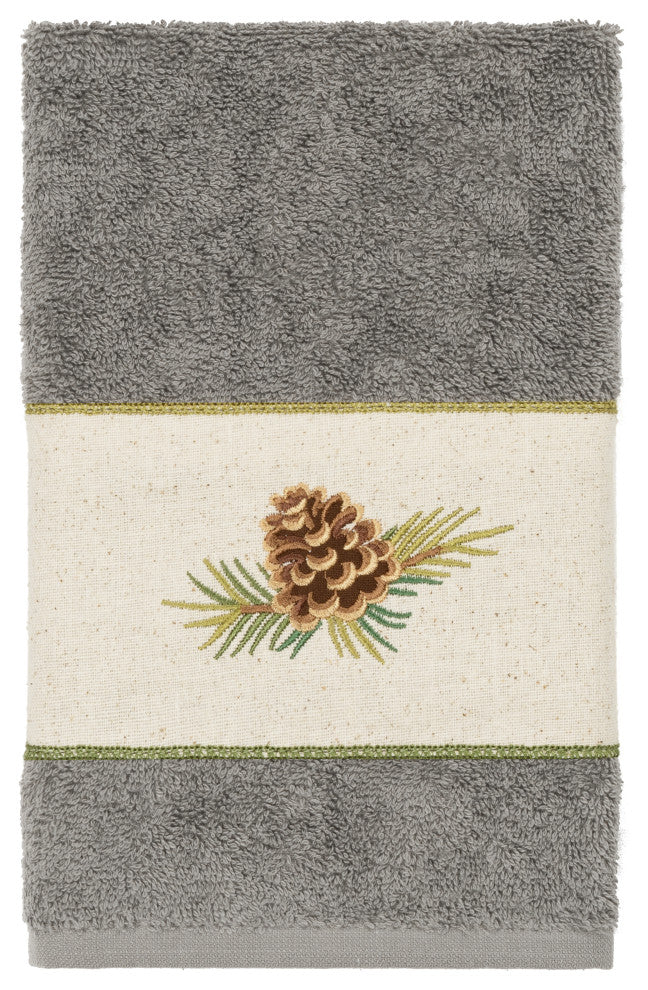 Linum Home Turkish Cotton Pierre 3-Piece Embellished Towel Set, Dark Gray