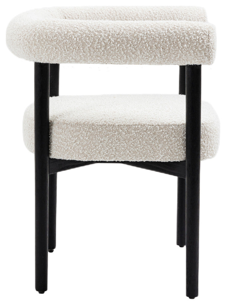Hyatt Boucle Fabric Upholsetered Dining Chair, Cream, Black Finish