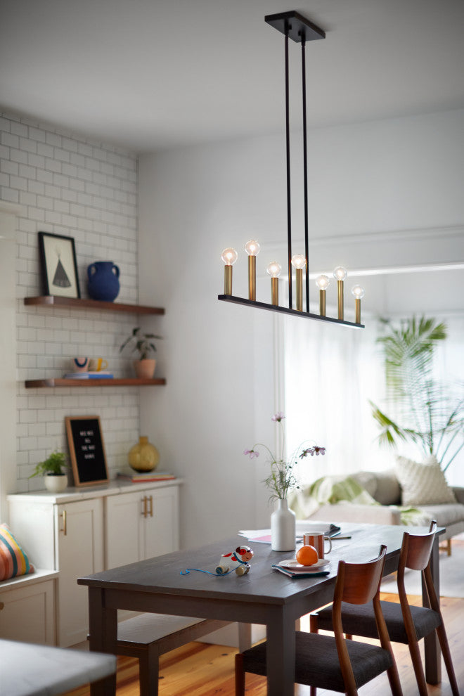 Lark Lazlo 40" Linear Chandelier, Black + Lacquered Brass