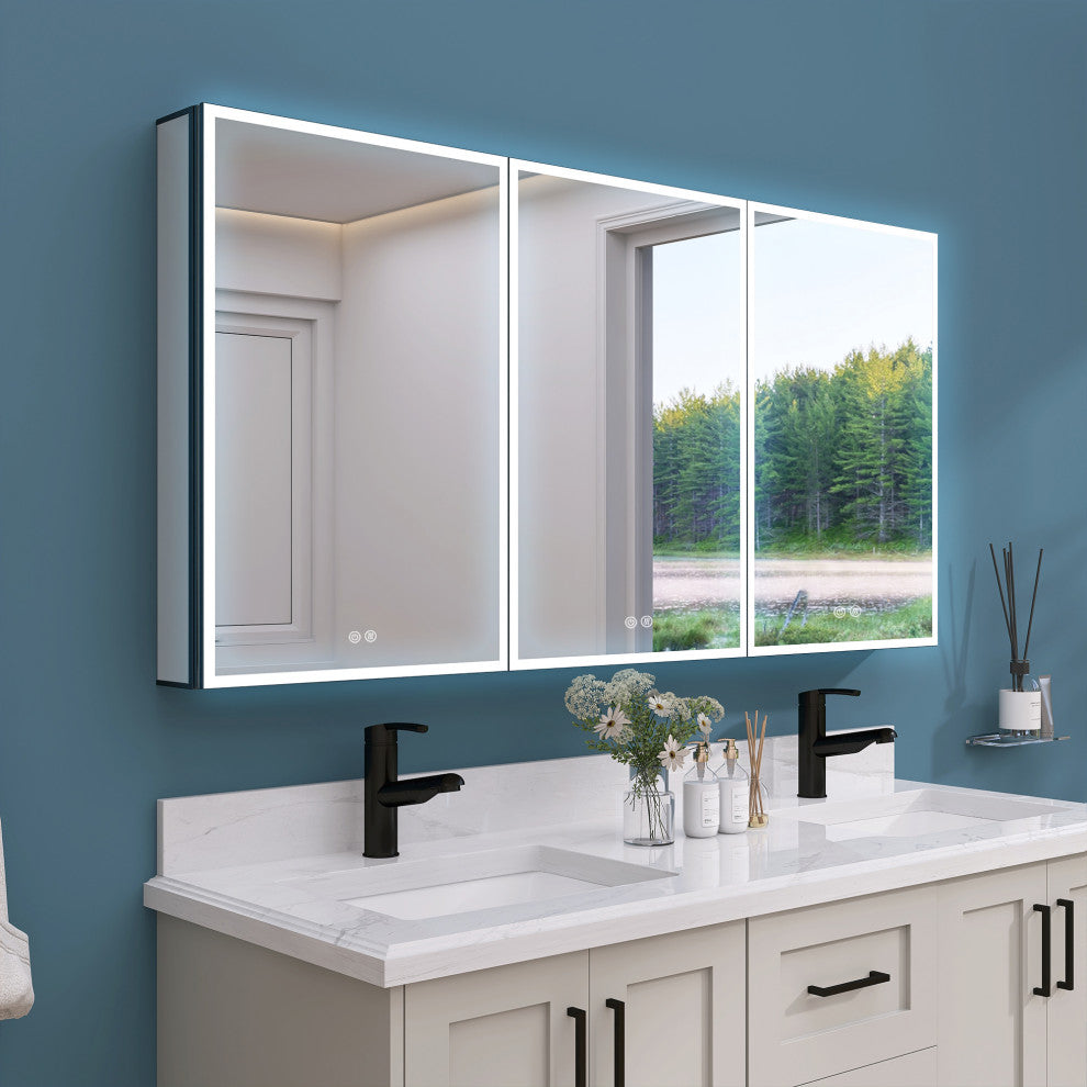 60'' W 30'' H Recessed Frameless Medicine Cabinet Mirror 9 Adjustable