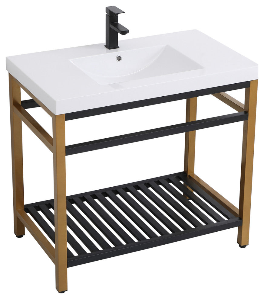 Home Living Single Bathroom Metal Vanity, Golden Black, 36"