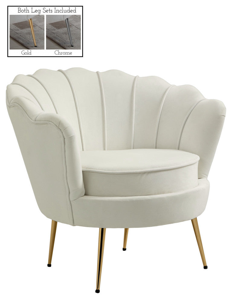 Gardenia  Velvet Upholstered Chair, Cream