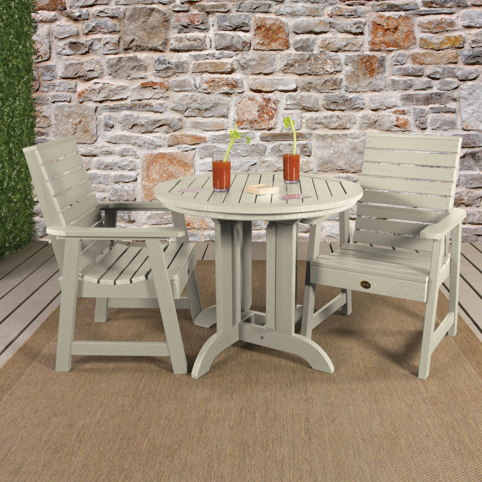 Glennville 3-Piece Round Dining Set, Weathered Acorn, Whitewash