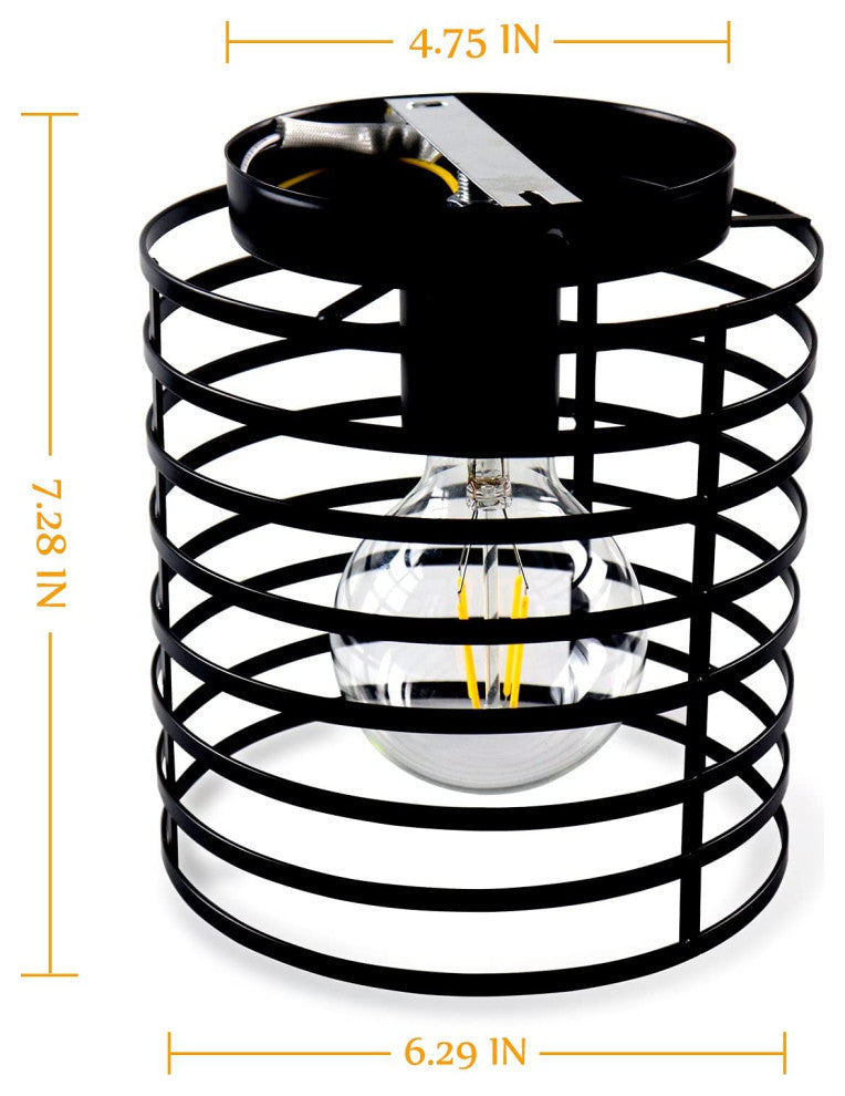 Small Cage Ceiling Light Fixture, Rust, Black, Industrial