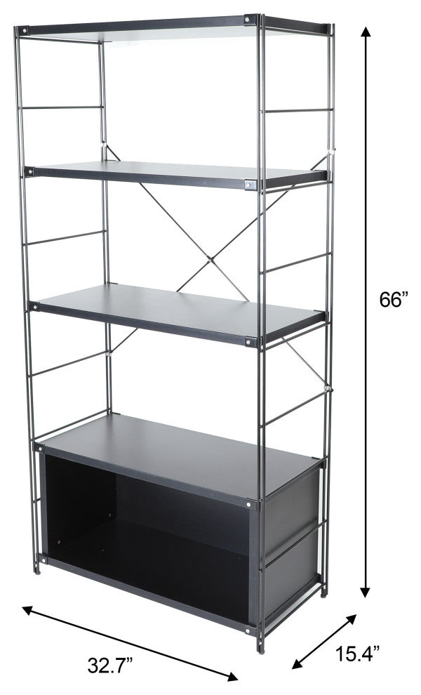 LeisureMod Brentwood Bookcase with Black Steel Frame, Black