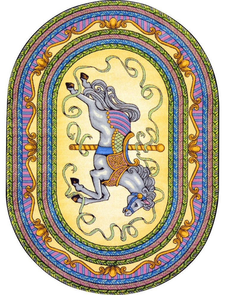Kid Essentials, Carousel, Yellow, 7'8"x10'9" Oval