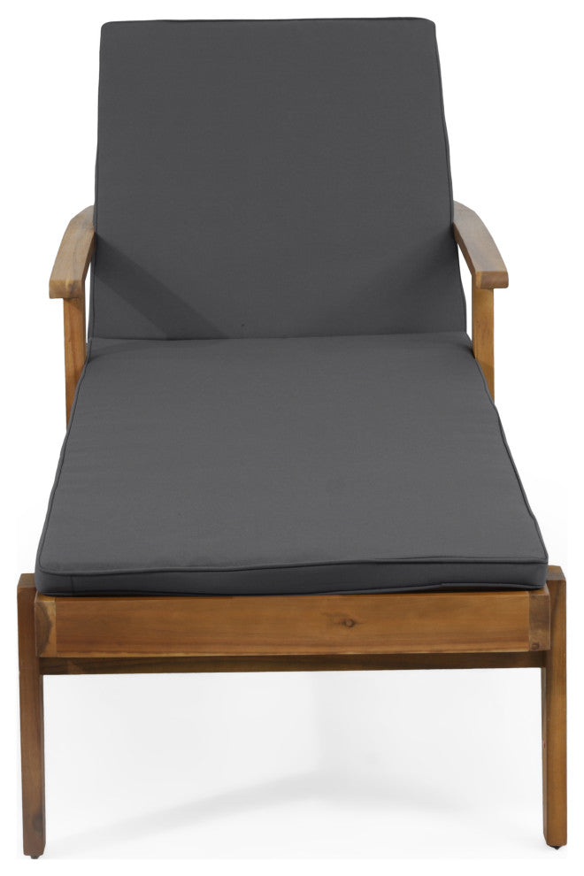 Lucknow Outdoor Acacia Wood Chaise Lounge with Water Resistant Cushion, Set of 2, Dark Grey + Teak