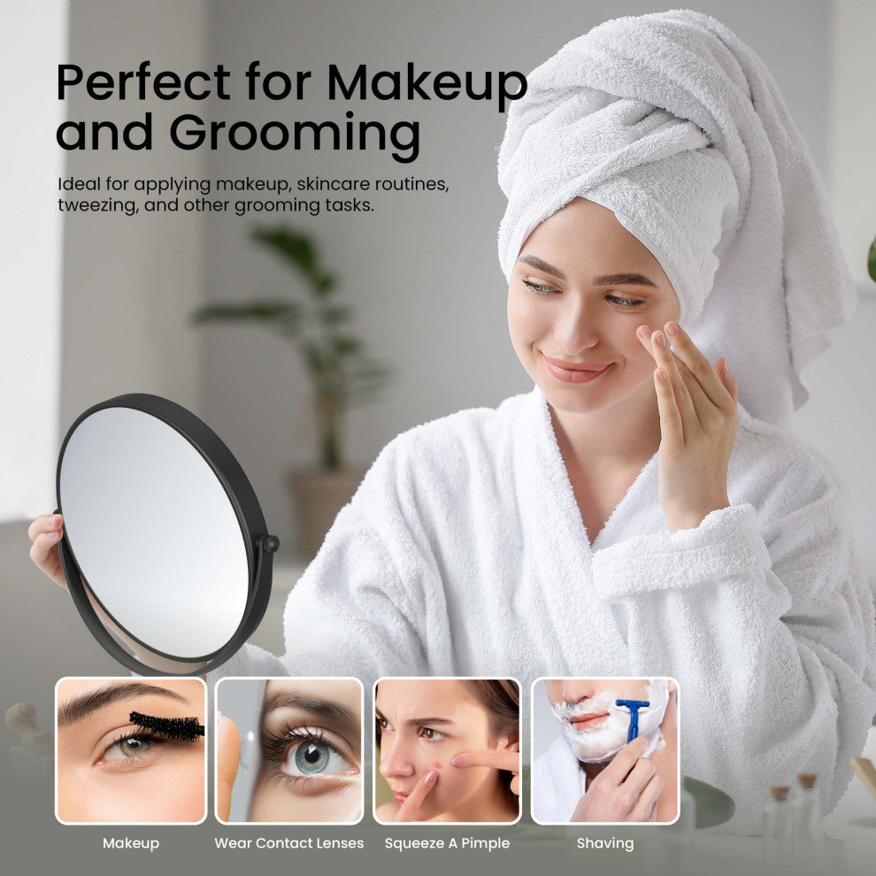 Circular Free Standing Magnifying Make Up Mirror, Matte Black