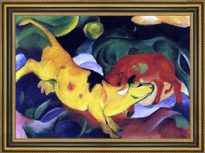 Franz Marc Cows- Yellow-Red-Green - 16" x 24" Framed Premium Canvas Print