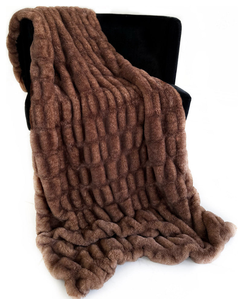 Plutus Brown Plush Pelt Faux Fur Throw Blanket, 80"L x 90"W Twin XL