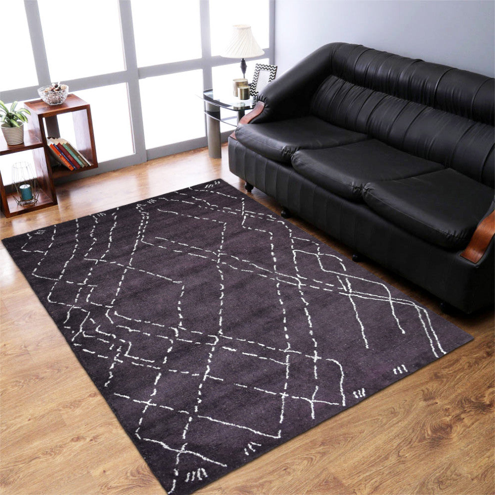 HAND KNOTTED LOOM SILK AREA RUGS-5'x8',Rectangle,Brown White,Contemporary